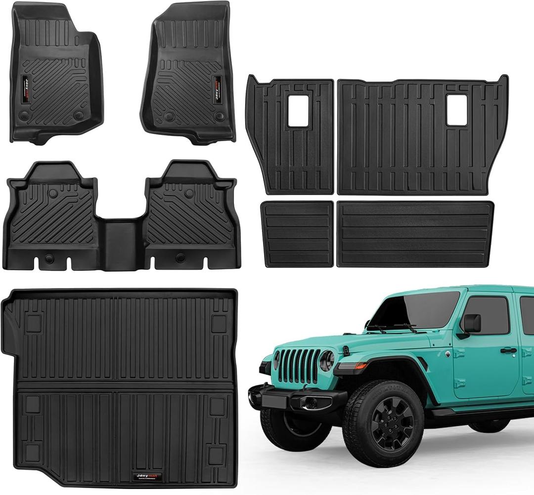 for 2018-2024 2025 Jeep Wrangler JL 4 Door Floor Mats Trunk Cargo Liner Backrest Mat Set All Weather TPE Rubber Protection Mat Wrangler Accessories (for 2018-2025 Jeep Wrangler JL 4 Door Full Set) (for 2018-2025 Jeep Wrangler JL 4 Door Full Set)