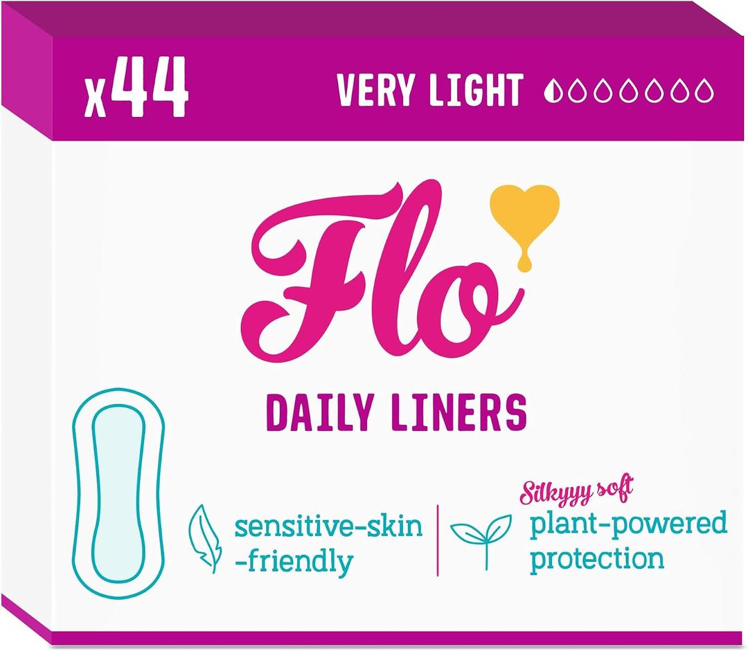 Flo - Daily Liners (44 Pack) - Organic Bamboo Panty Liners for Women - Very Light Flow - Wrapped, Ultra-Thin - Absorbent, Soft & Breathable - Fragrance Free - Vegan & Cruelty Free