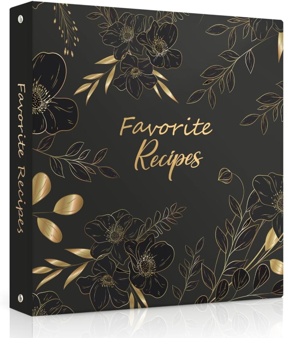 Recipe Binder with Plastic Sleeves, Full Page Cards and Dividers, Recipe Binder 8.5x11 3 Ring, Blank Recipe Book Binder to Write in Your Own Recipes (Black Floral)