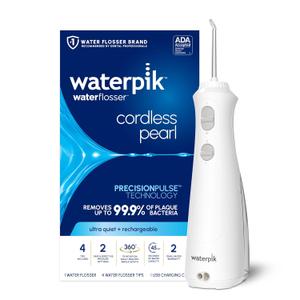 Waterpik Cordless Pearl Rechargeable Portable Water Flosser for Teeth, Gums, Braces Care and Travel, Extra Quiet, 4 Flossing Tips - ADA Accepted, WF-13 White