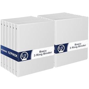 1/2 Inch 3-Ring-Binder with Pockets, 0.5''-inch Round Binders Holds 100 Sheets US Letter Size 8.5'' x 11'' - Bundle 12 Packs White Binders for Home, Office, and Back to School (0.5'' - 12 Packs)