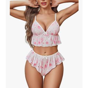 Avidlove Sexy Pajamas for Women Set Sheer Lingerie Set 2 Piece Mesh Cami Shorts Nightwear Size SMALL