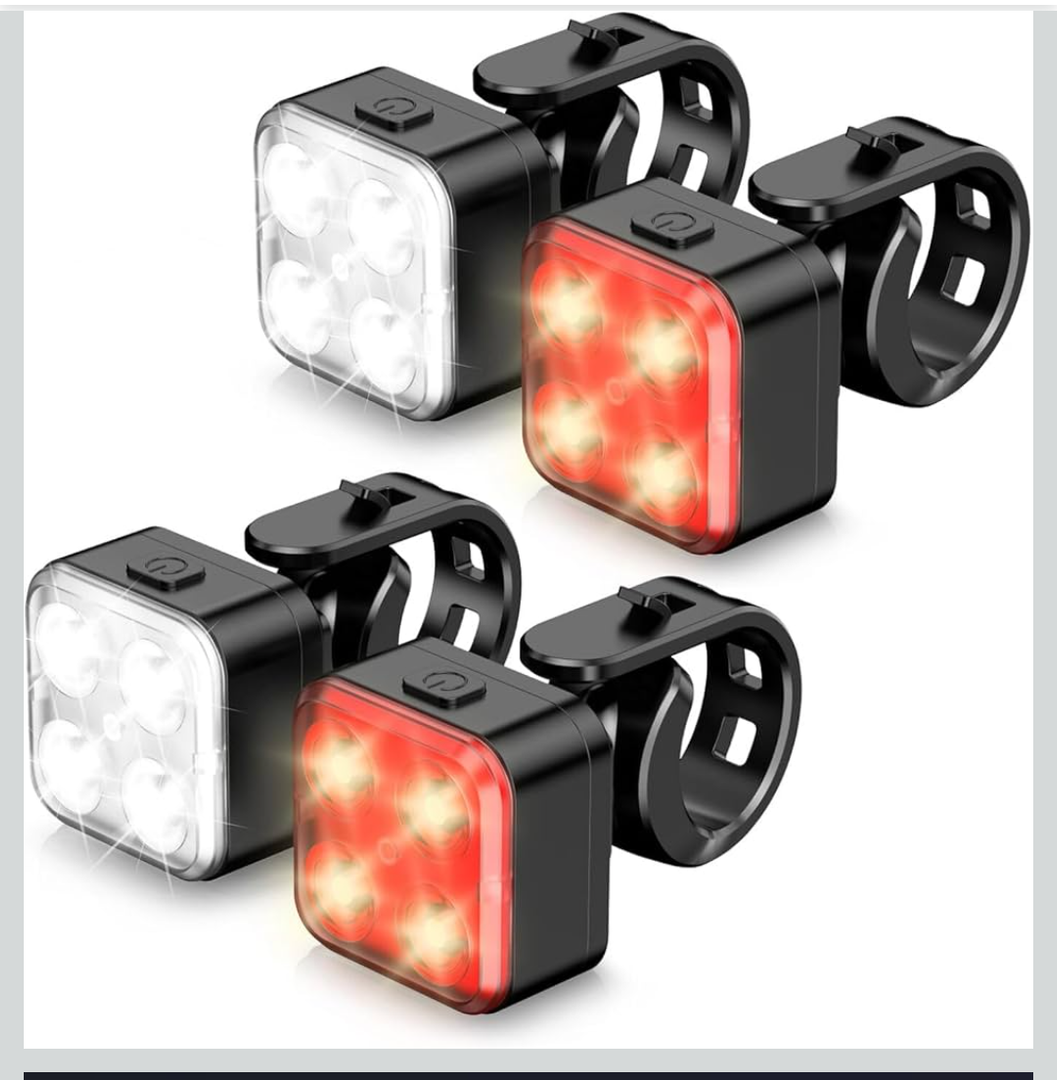 Bike Lights Set, Rechargeable Bicycle Lights Front and Rear, 4 Light Mode Options, Bike Headlight, IPX4 Waterproof, Easy to Install for Men Women Road （ 2 Pack ）