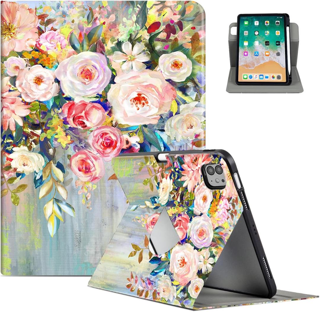 for iPad Air 11 Inch Case M3/M2, 360 Degree Rotating for iPad Air 5Th/4Th Generation Cases 10.9-inch,for iPad Pro 11 Inch Case 4Th/3Rd/2Nd/1St Generation Pencil Holder, Oil Painting Flower