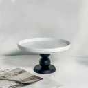 White Cake Stand Small Mini Cake Pedestal Plate Stand, 6 inch Vintage Ceramic Round Wood Pie Stand for Party Wedding, Candle Jewelry Decorative Tray (Black Wooden High-Foot)