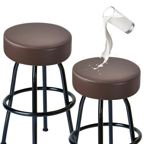 FUANGUI Bar Stool Covers Round Set of 2, Waterproof PU Bar Stool Seat Covers with Elastic Bands,Bar Stool Chair Covers Washable Stool Cushion Slipcover for 16-18 Inch - Coffee, XL