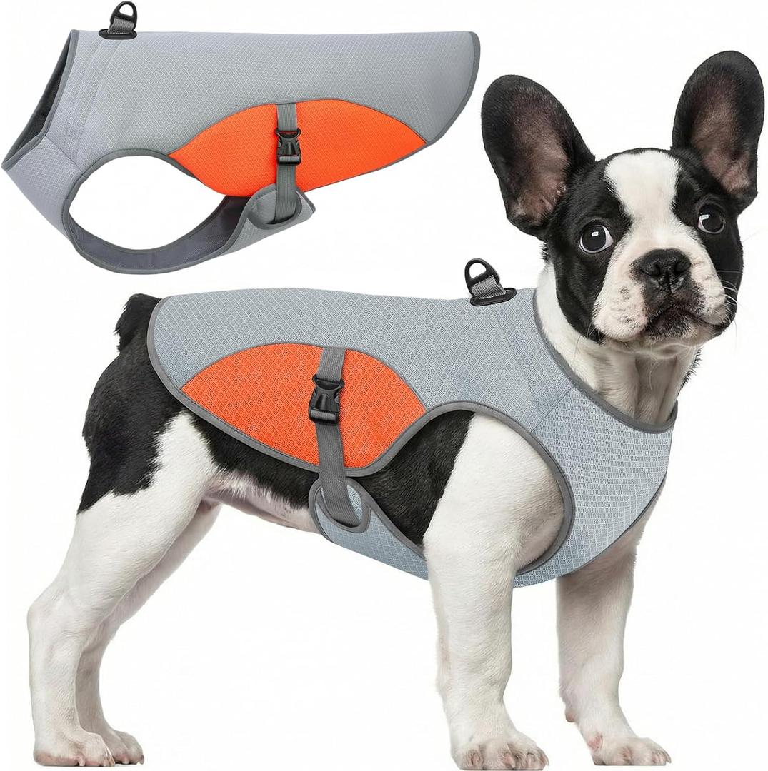Dog Cooler Jacket for Extra Large Dogs, Dog Mesh Cooling Vest with Reflective Stripe and D Ring, Pet Cooling Jacket for Beach, Hiking, Walking, Orange-XL