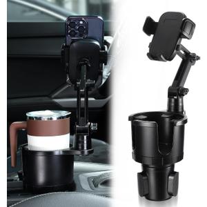 2 in 1 Phone Holder for Car with 360Rotation & Long Arm Cup Holder Cell Phone Holder for Car Compatible with 4-7 inches Smartphones