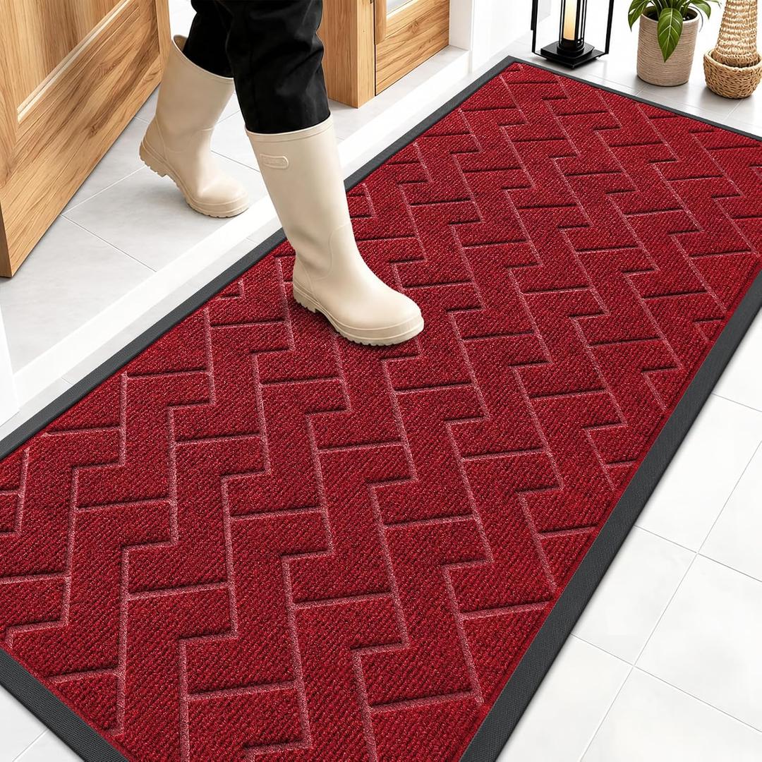 OLANLY Front Door Mat Outside 59x23, All-Season Absorbent Rubber Doormat