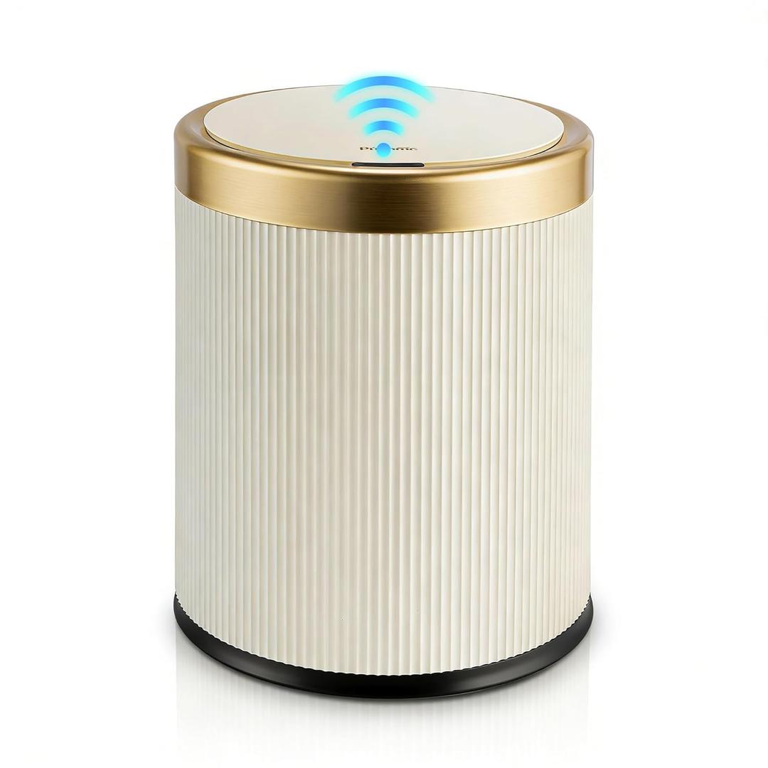 Pukomc Bathroom Trash Can with Lid3.5 Gallon Motion Sensor Waterproof Touchless Garbage Can, Smart Plastic Trash Bins Suitable for Kitchen, Bathroom, Bedroom, Living Room, Office Beige