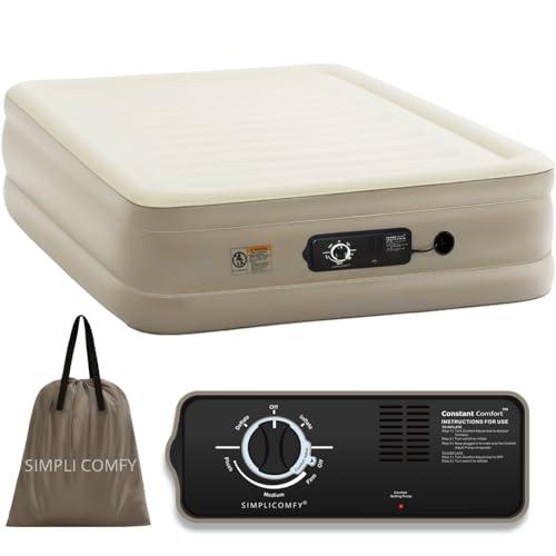 Simpli Comfy 18” Queen Inflatable Air Mattress with Built-in Dual Pump, Adjustable Firmness, Foldable Blow-Up Mattress with Storage Bag, Self-Inflating Air Mattress for Home, Guest, Travel, Camping