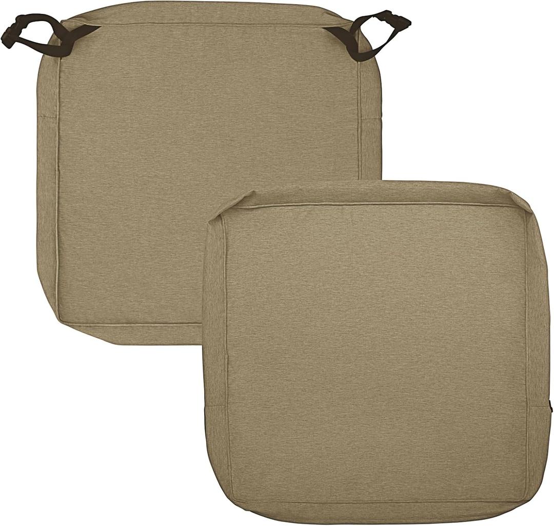 Easy-Going Patio Cushion Covers 27x25x5 Inch 2 Pack, Linen Look Outdoor Water Resistant Chair Seat Cushion Slipcover with Zipper for Outdoor Furniture, Covers Only! Khaki