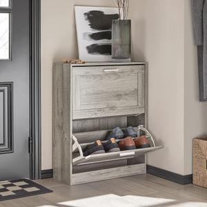 Haotian Narrow Shoe Cabinet Entryway, Small Shoe Rack with 2 Flip-Drawers, Slim Shoe Storage Organizer Entrance Hallway, Grey, FSR137-HG Haotian Narrow Shoe Cabinet Entryway, Small Shoe Rack with 2 Flip-Drawers, Slim Shoe Storage Organizer Entrance Hallway, Grey, FSR137-HG