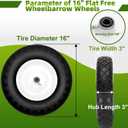 Upgraded 16" Flat Free Wheelbarrow Wheels and Tires, 4.80/4.00-8 Solid Wheelbarrow Tires with 5/8"&3/4" Bearings,14"-16" Universal Fit Wheelbarrow Wheels for Wheelbarrows/Garden Trailer