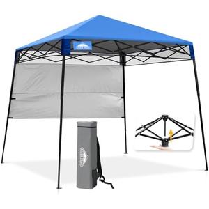 EAGLE PEAK 8x8 Pop Up Canopy Tent with Sidewall, Compact, Portable Slant Leg Instant Sun Shelter for Beach, Sports, & Camping, 8x8 Base 6x6 Top, Blue