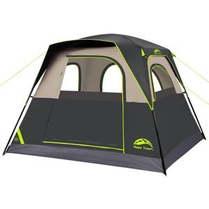 Happy Travel Tent 4 Person Tents for Camping, Waterproof Easy Setup Camping Tent with Top Rainfly, Portable Tall Cabin Tent with 4 Mesh Windows and Carry Bag for Outdoor Camping & Hiking