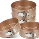 Funnymoom 4 Pcs 8 Inch Non Stick Springform Pan with Removable Bottom Carbon Steel Round Springform Cheesecake Pan with Stainless Steel Spring Buckles for Baking Kitchens Restaurant(Champagne Gold)