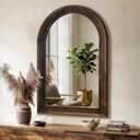 TRAHOME Arched Bathroom Mirror, 36"x24" Brown Wood Frame Wall Mirror, Farmhouse Vintage Vanity Mirror with Layered Frame for Entryway, Living Room, Bedroom