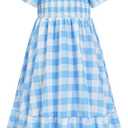 LQSZ Girls Dresses Plaid Smocked Dress Girls' Short Sleeve Summer Dresses for Kids 110