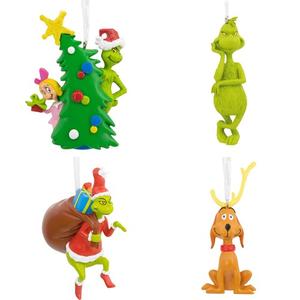 4PCS Funny Green Monster Christmas Tree Ornaments, Resin Xmas Hanging Decorations