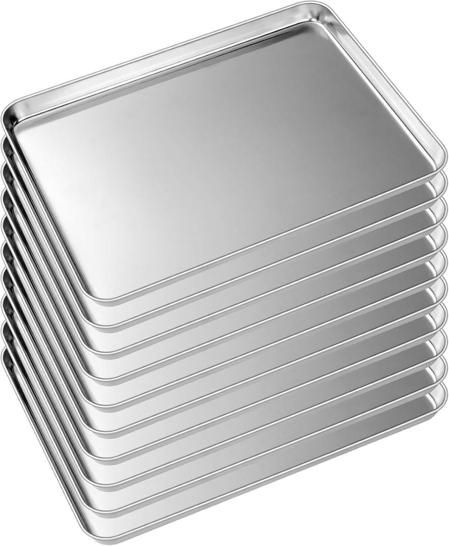 Baking Sheet Tray Set of 10, EWFEN Stainless Steel Baking Pan Cookie Pan Sheet, Size 10 x 8 x 1 inch, Warp Resistant & Heavy Duty & Rust Free