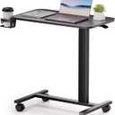 COMHOMA Adjustable Overbed Bedside Table with Lockable Wheels, Pneumatic Mobile Standing Laptop Desk, Small Standing Desk Portable Rolling Overbed Table Hospital Home Use(28" W x 16" D, Black)
