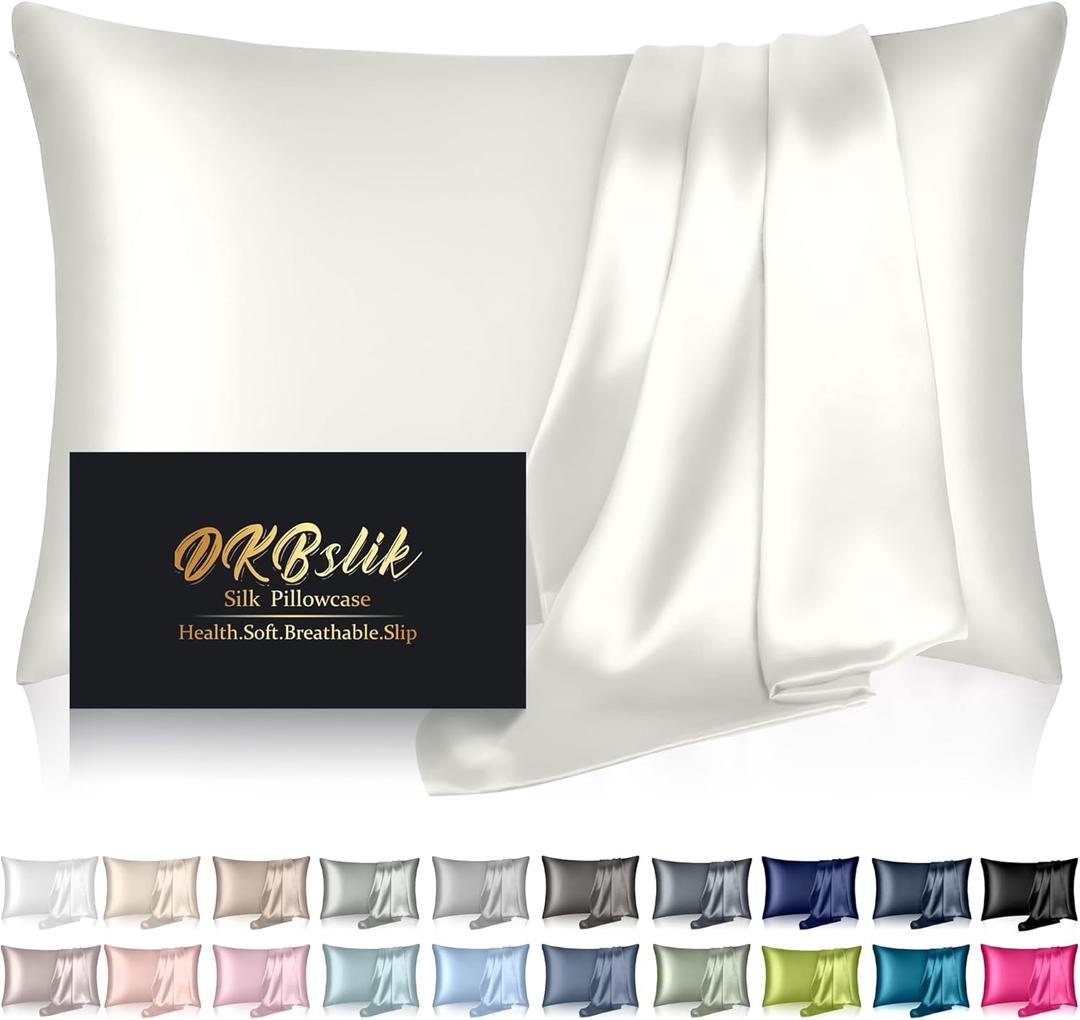 Mulberry Silk Pillow Cases Standard Size, Silk Pillowcase for Hair and Skin, Anti Acne Cooling Sleep Both Sides Natural Silk Satin Pillow Covers with Hidden Zipper, Gifts for Women Men, Ivory (Standard - 2026 Inch)