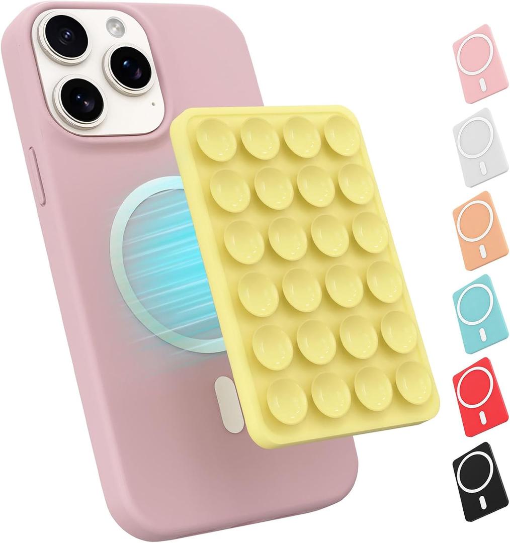 Magnetic Suction Phone Mount for MagSafe Case,Silicone Sticky Phone Grip Holder for iPhone,Removable Hands-Free Selfie/Video for TikTok & Instagram Influencer/Creator (Yellow)