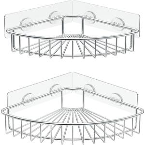 SMARTAKE 2-Pack Corner Shower Caddy, SUS304 Stainless Steel, Wall Mounted Bathroom Shelf with Adhesive, Storage Organizer for Toilet, Dorm and Kitchen (Silver)
