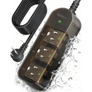 Outdoor Power Strip, 3 AC Outlets, 15 FT, 1625W/13A High-Power Single-Device Use, with Anti-Electric Shock & IPX6 Waterproof, Ideal for Backyard, Patio, Garage, Kitchen, Workshop, Camping, RV