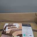 Madison Park Palmer Comforter Set - Faux Suede Design, Striped Accent, All Season Down Alternative Bedding, Matching Shams, Decorative Pillow, Bed Skirt, King (104 in x 92 in), Natural 7 Piece