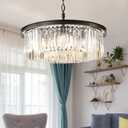 Black Crystal Chandelier Modern Luxury Chandelier Ceiling Lights Fixture for Dining Living Room Bedroom 9-Lights 3-Tier Raindrop Chandeliers Lighting (Black, Dia 24 Inch)