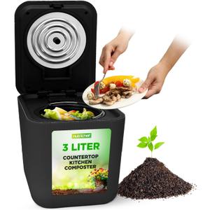 NutriChef Electric Kitchen Composter | 3 Quart Food Recycler | Food Waste Compost Bin for Countertop | 1 Button to Compost, Easy to Clean Composter Bucket | Low Noise, Odorless & Auto Clean | Grey (Gray)