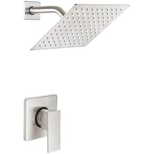 POP SANITARYWARE Shower Only Faucet Set Brushed Nickel, Bathroom Rain Mixer Shower Head Set Wall Mounted Rainfall Shower System Single Handle Shower Trim Kit with Rough-in Valve