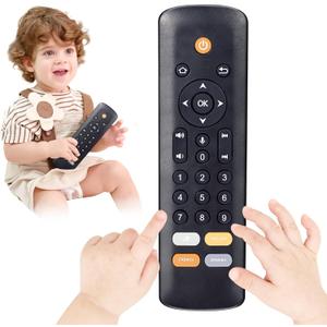 Baby TV Remote Toy - Realistic Play Remote toy with Lights and Sounds, 3 Languages (English, Spanish & French), Learning Musical Toys, Preschool Infant Boys Girls Toys Gift for 1 2 Year Old, Black