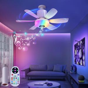 Socket Fan Light with Remote, Socket Breeze Ceiling Fan with Bluetooth Speaker, RGB, 3 Colors, 3 Fan Speed, 18.5" Small Ceiling Fans with Lights Screw in Ceiling Fan for Bedroom Garage, White
