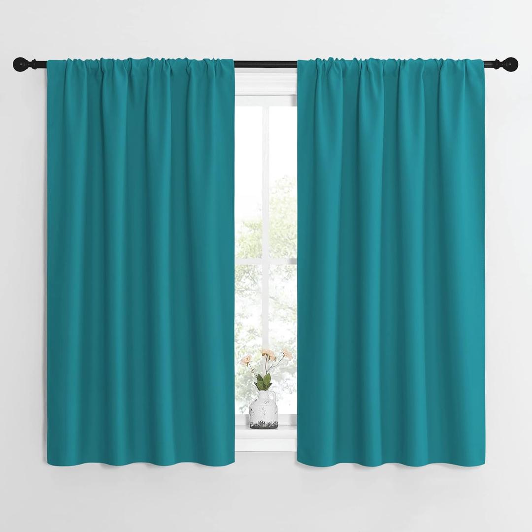 NICETOWN Peacock Blue Blackout Curtains Panels for Window, Thermal Insulated Rod Pocket Blackout Drapes/Draperies for Living Room (2 Panels, W42 x L54 inches)