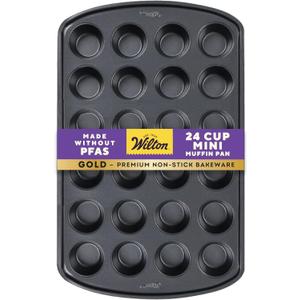 Wilton Gold Premium Non-Stick Warp-Resistant Bakeware, Made Without PFAs, Muffin Pan, 24-cup, 16x10x1 in, (MINI)