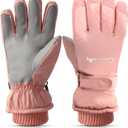 Winter Women Ski Gloves, Waterproof Touch Screen Snow Gloves, Warm Windproof Snowboard for Skiing Hiking Cycling (Pink)