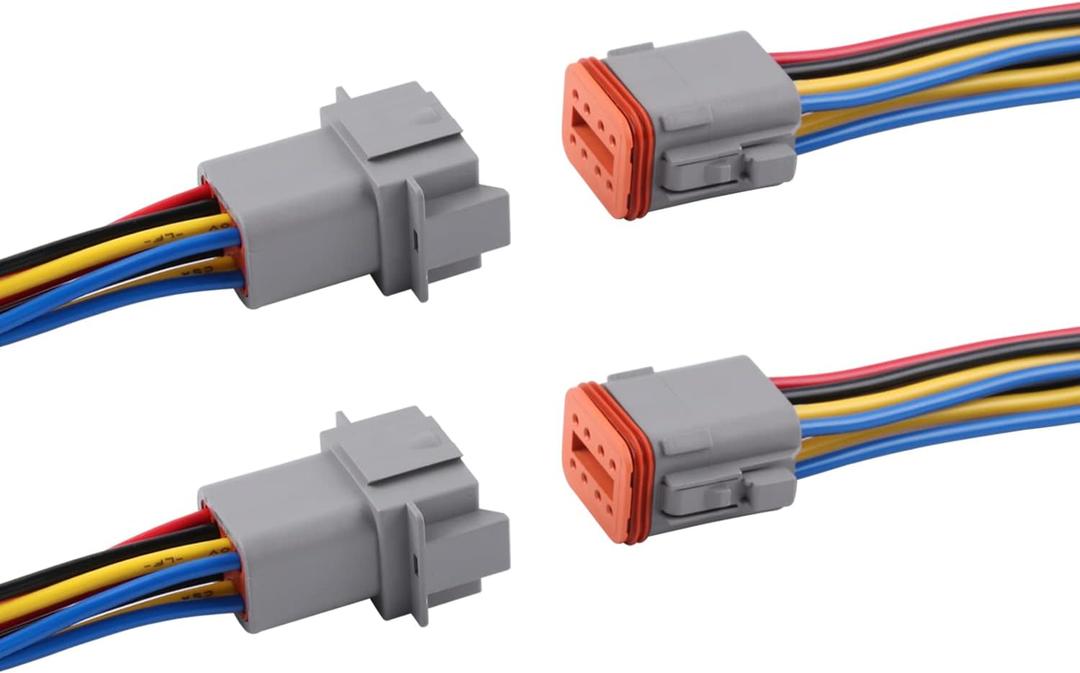 Deutsch DT 8 Pin Connector 2 Sets - 8 Way DT Automotive Waterproof Male Female Plug Wiring Harness for Car, Truck, Boats, LED Work Light, 16 AWG. (2 Sets 8 Pin, Grey)