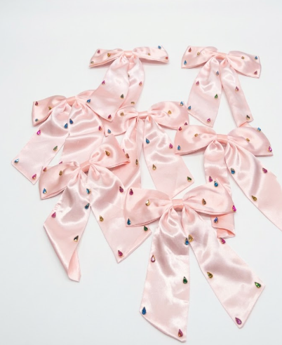 7 x Bow Hair Clips for Girl, Color Pink