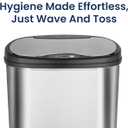Ninestars 13 Gallon Oval Automatic Trash Can, 50L Touchless Motion Sensor Garbage Can with Odor-Sealing Lid & One-Touch Manual Mode, Silver Stainless Steel, Black Trim