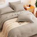 CozyLux Full Size Comforter Sets with Sheets 7 Pieces, Khaki Seersucker Bed in a Bag Textured Luxury Soft Bedding Sets with Down Alternative Comforter, Sheets, Pillowcases & Shams for All Season