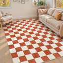 Machine Washable 5x7 Area Rugs for Living Room Checkered, Non Slip Soft Low Pile Farmhouse Halloween Modern Neutral Playroom Boys Rugs for Bedroom, Large Carpet Rugs for Dining Room(Orange,5'x7')