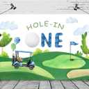 SVBright Hole in One Birthday Backdrop 7Wx5H Watercolor 1st Blue Sky White Clouds Grass for Bday Kids Boys Party Cartoon Golf Sports Themed Decorations Photography Background Banner Photo Booth Studio
