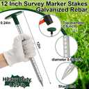 Otoolling 4 Pack 12 Inch Survey Marker Stakes Galvanized Rebar 1.35 lb Heavy Duty Hi Vis Property Line Marker Post for Paver Garden Lawn Landscape Edging Weed Barriers (Green)