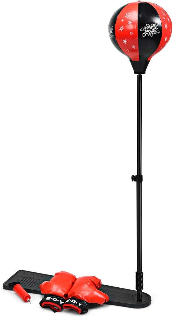 Costzon Punching Bag for Kids, Boxing Bag Set Toy with Height Adjustable Stand, Kids Boxing Gloves and Hand Pump, Freestanding Boxing Equipment Gift for Boys and Girls 8+ Years Old