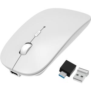 HOTDREAM Bluetooth Wireless Rechargeable Mouse for MacBook Pro/Air/iPad Air/iPad Pro/Laptop/Tablet/iPhone/PC, Bluetooth 5.2/3.0 and 2.4GHz Dual Mode Mouse (White)