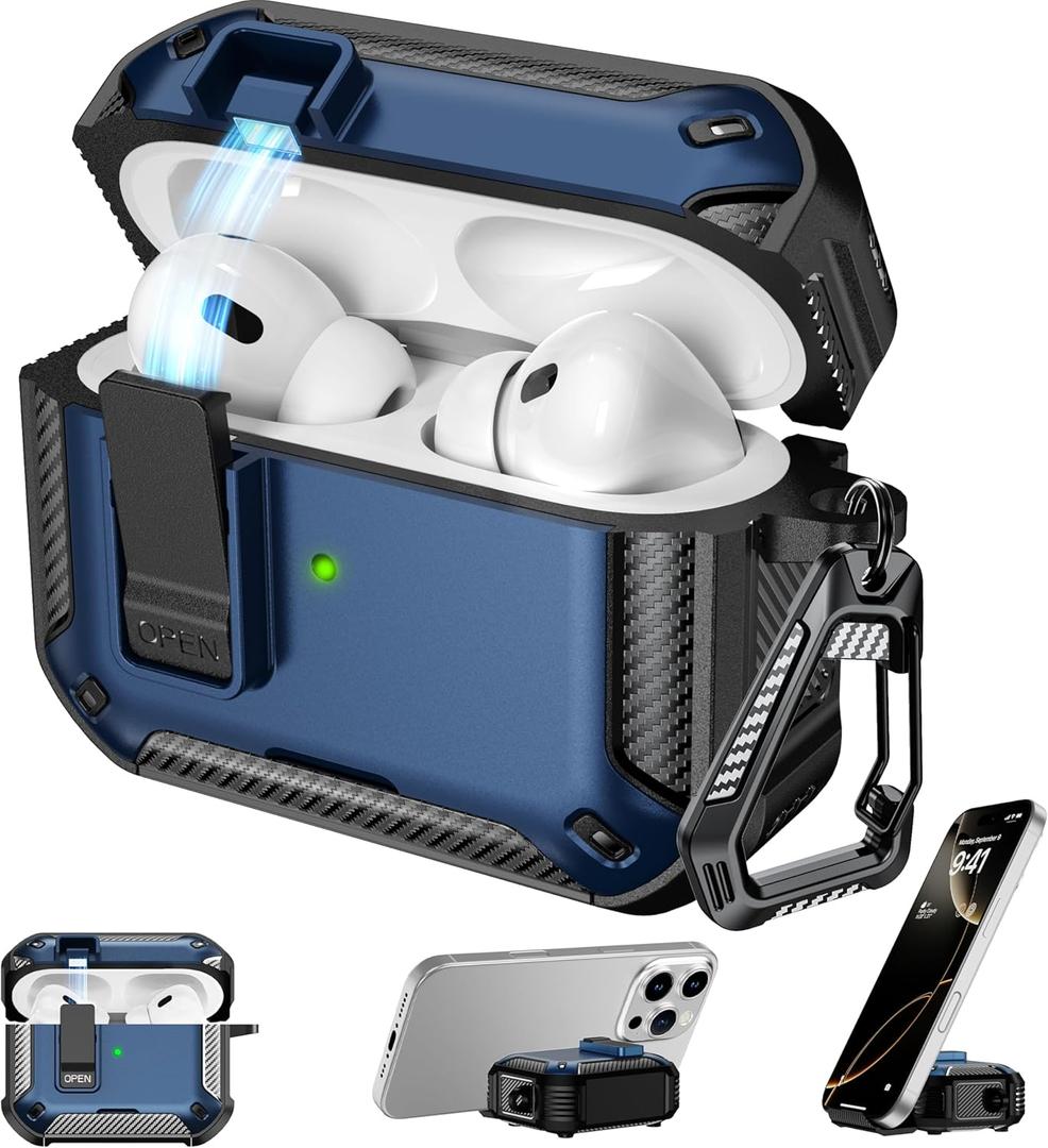 RFUNGUANGO Compatible AirPods Pro 2nd Generation Case with Phone Holder and Compatible Back Magnetic Suction Function, Suitable for AirPods Pro 2 Case, Blue