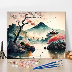 Japanese Landscape Paint by Numbers Mount Fuji Paint by Numbers Kit for Adults Japan Cherry Trees Watercolor Paint by Numbers Kits Easy Paint by Numbers for Beginners Frameless Gift 50x40
inches